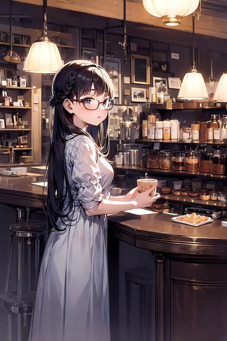 01495-3591502620-masterpiece, best quality, 1girl, cafe, long hair, glasses, indoors, dress, bored, braid,.png